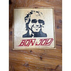 Bon Jovi Wood Wall Art Plaque 7" Square Rock Music Decor Handmade Engraved Black
